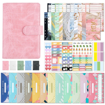 A6 Crocodile Pattern PU Leather Loose-Leaf Binder Budget Notebook Cash Envelope Organizer, Crocodile Pattern (Bean Green), Crocodile Pattern (Warm White), Crocodile Pattern (Pink), Crocodile Pattern (Glaze Blue), Crocodile Pattern (Rock Gray)