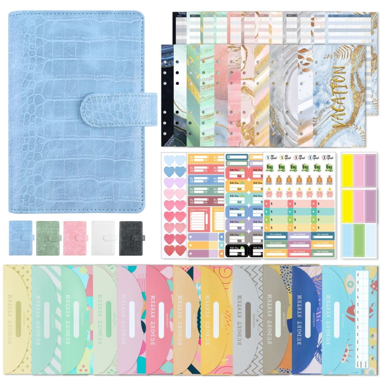 A6 Crocodile Pattern PU Leather Loose-Leaf Binder Budget Notebook Cash Envelope Organizer, Crocodile Pattern (Bean Green), Crocodile Pattern (Warm White), Crocodile Pattern (Pink), Crocodile Pattern (Glaze Blue), Crocodile Pattern (Rock Gray)