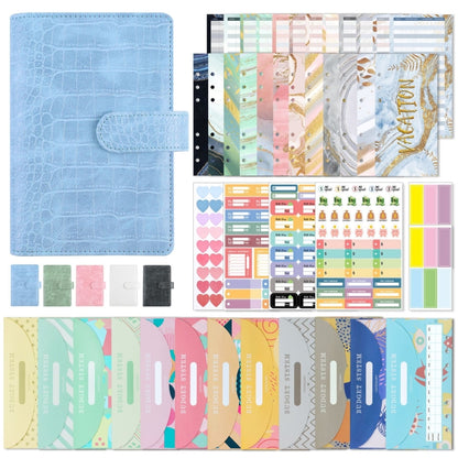 A6 Crocodile Pattern PU Leather Loose-Leaf Binder Budget Notebook Cash Envelope Organizer, Crocodile Pattern (Bean Green), Crocodile Pattern (Warm White), Crocodile Pattern (Pink), Crocodile Pattern (Glaze Blue), Crocodile Pattern (Rock Gray)