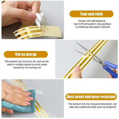 2.5cm x 5m  Golden Tile Gap Tape Waterproof PVC Self Adhesive Sticker, Gold, Silver, Laser