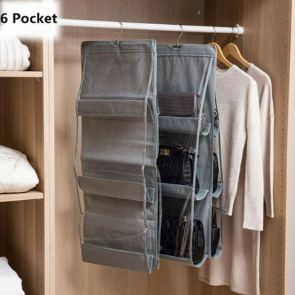 B05005 Double Sided 6 Pocket Hanging Bag Non-woven Fabric Hanging Handbag Organizer, B05005 Purple, B05005 Black, B05005 Grey, B05005 Rose Red, B05005 Green, B05005 Blue