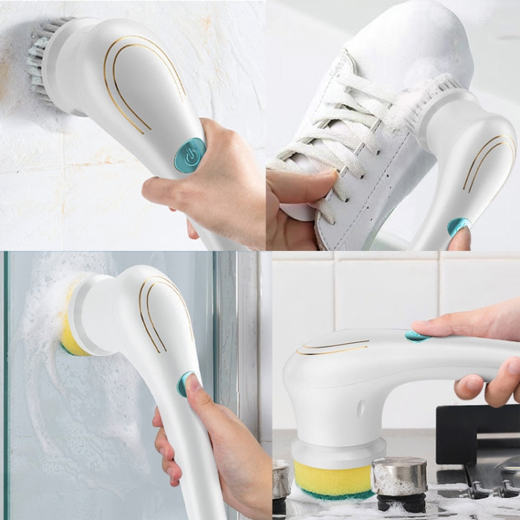 Multifunctional Electric Cleaning Brush Handheld Kitchen Dishwashing Brush with 5 Replacement Heads