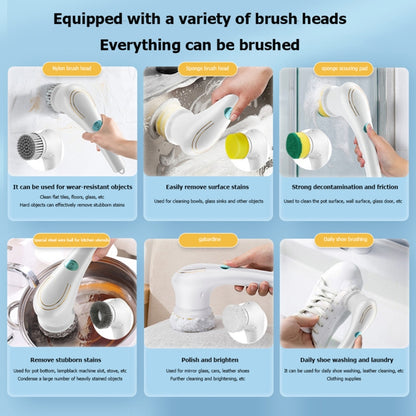 Multifunctional Electric Cleaning Brush Handheld Kitchen Dishwashing Brush with 5 Replacement Heads