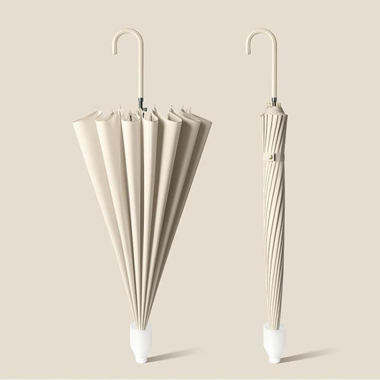 16 Bone Automatic Long Handle Double Sunny And Rain Dual Use Umbrella, With Waterproof Cover Beige, With Waterproof Cover Black, With Waterproof Cover Purple, With Waterproof Cover Green, With Waterproof Cover White, With Waterproof Cover Matcha