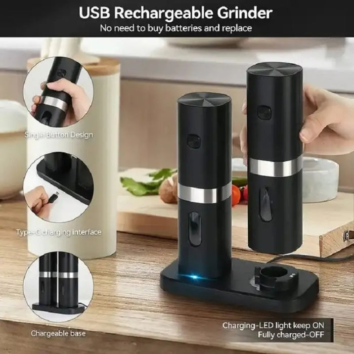 Electric Automatic Salt And Pepper Grinder Set With Charging Base