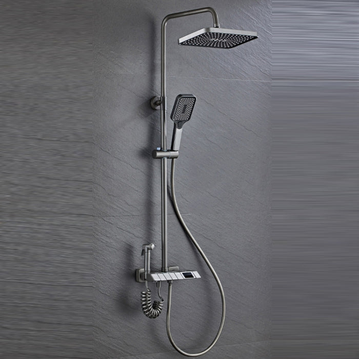 Piano Digital Display Full Copper Faucet Square Nozzle Shower Set, Color: