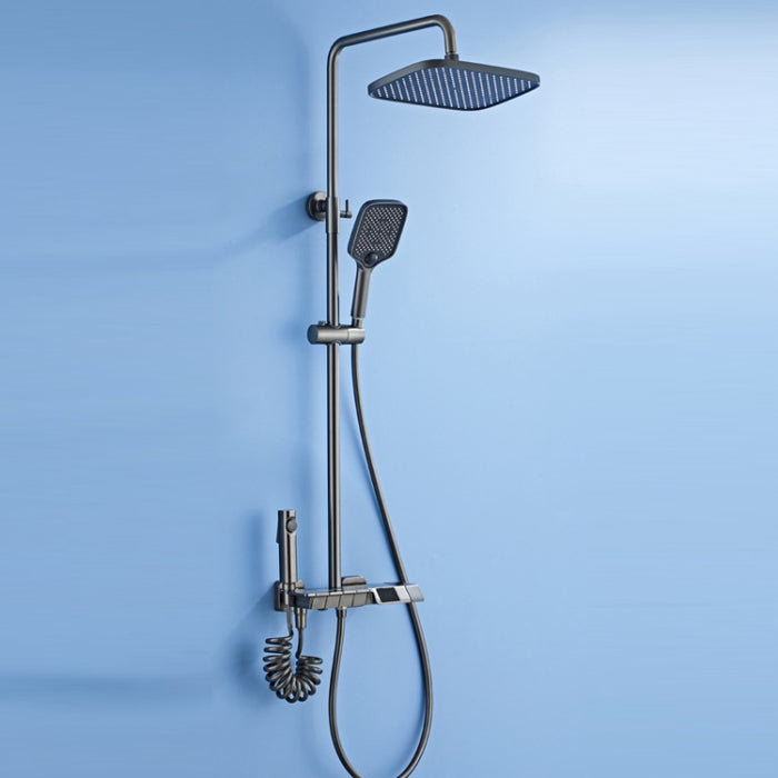 Piano Digital Display Full Copper Faucet Square Nozzle Shower Set, Color: