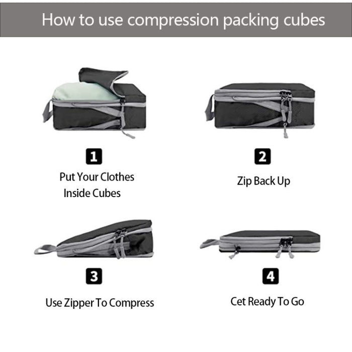 7 In 1  Compression Packing Cubes Expandable Travel Bags Luggage Organizer