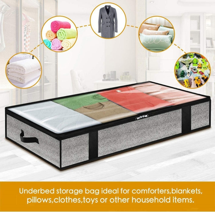 Non-Woven Fabric Foldable Underbed Storage Bag for Clothes Blankets 100x50x18cm