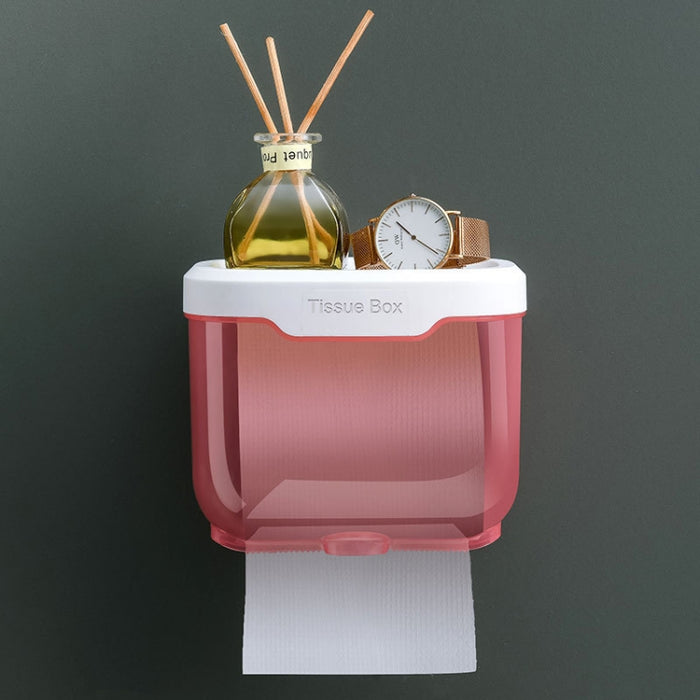 Punch-free Bathroom Transparent Waterproof Tissue Box Toilet Wall-mounted Storage Rack