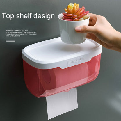 Punch-free Bathroom Transparent Waterproof Tissue Box Toilet Wall-mounted Storage Rack, Large (Black), Large (Pink), Small (Black), Small (Pink)