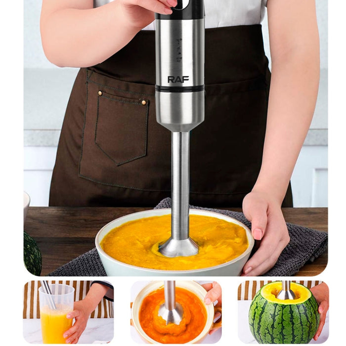 RAF 700W 4-blade Handheld Electric Blender Stainless Steel Food Cooking Stick EU Plug