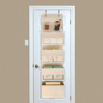 GD03 Wall-Mounted Fabric Storage Bag Wardrobe Room Door Behind Hanging Bag, 4+1 Gray, 4+1 Beige, Lantern Flower 4-grids