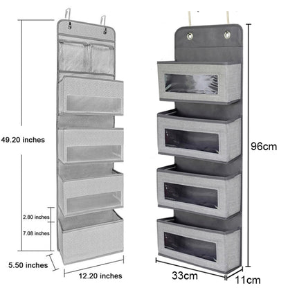 GD03 Wall-Mounted Fabric Storage Bag Wardrobe Room Door Behind Hanging Bag, 4+1 Gray, 4+1 Beige, Lantern Flower 4-grids