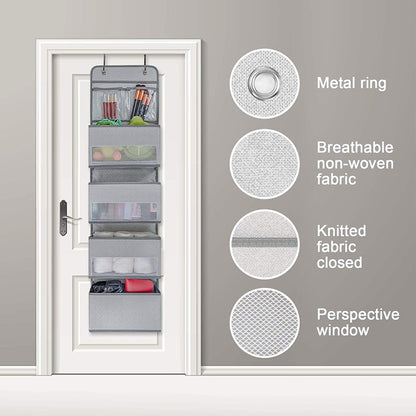 GD03 Wall-Mounted Fabric Storage Bag Wardrobe Room Door Behind Hanging Bag, 4+1 Gray, 4+1 Beige, Lantern Flower 4-grids