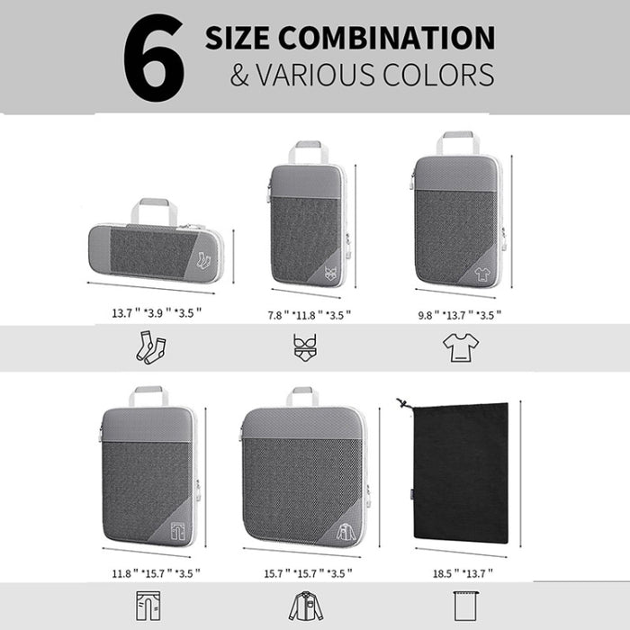 6 In 1 Compression Mesh Travel Cubes Clothes Underwear Packing Bags