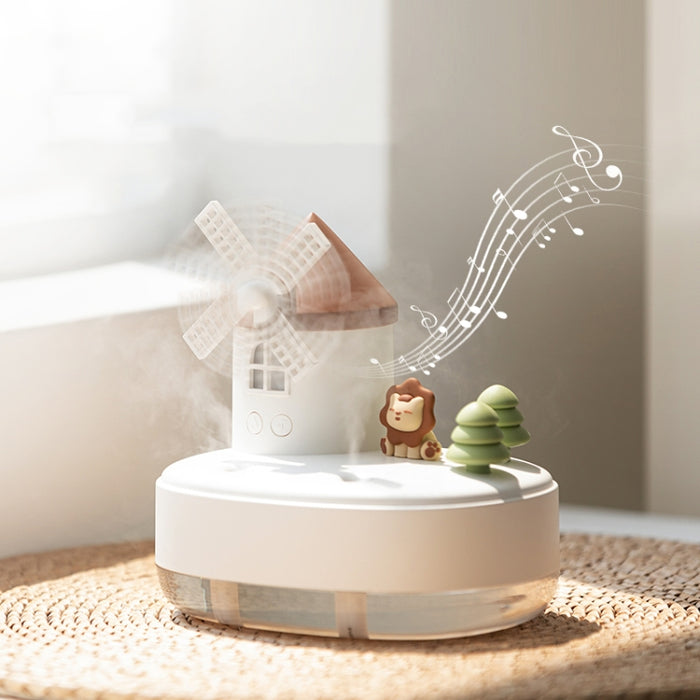 ZAY-H007 LED Light Double Spray Wireless Mini Desktop Windmill Music Humidifier