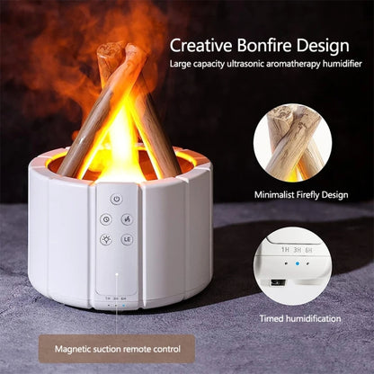 Bonfire Shaped Remote Control Aroma Diffuser Desktop Flame Humidifier, Black, Colorful White
