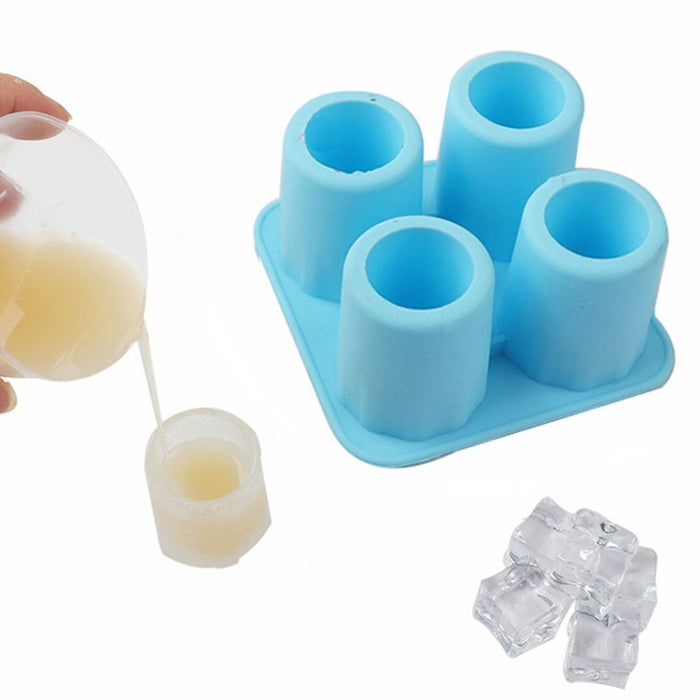 Four Hole Ice Cup Silicone Mold Compartment Cylindrical Coke Whiskey Ice Cube Maker Mold