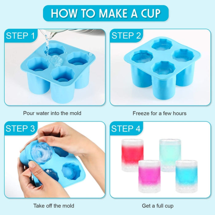 Four Hole Ice Cup Silicone Mold Compartment Cylindrical Coke Whiskey Ice Cube Maker Mold