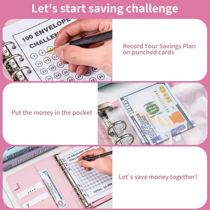 A5 100 Day Savings Challenge Envelope Budget Planner Binder Notebook Handbook, Words Black, Pattern Black, Words Blue, Pattern Blue, Pattern Pink, Words Pink