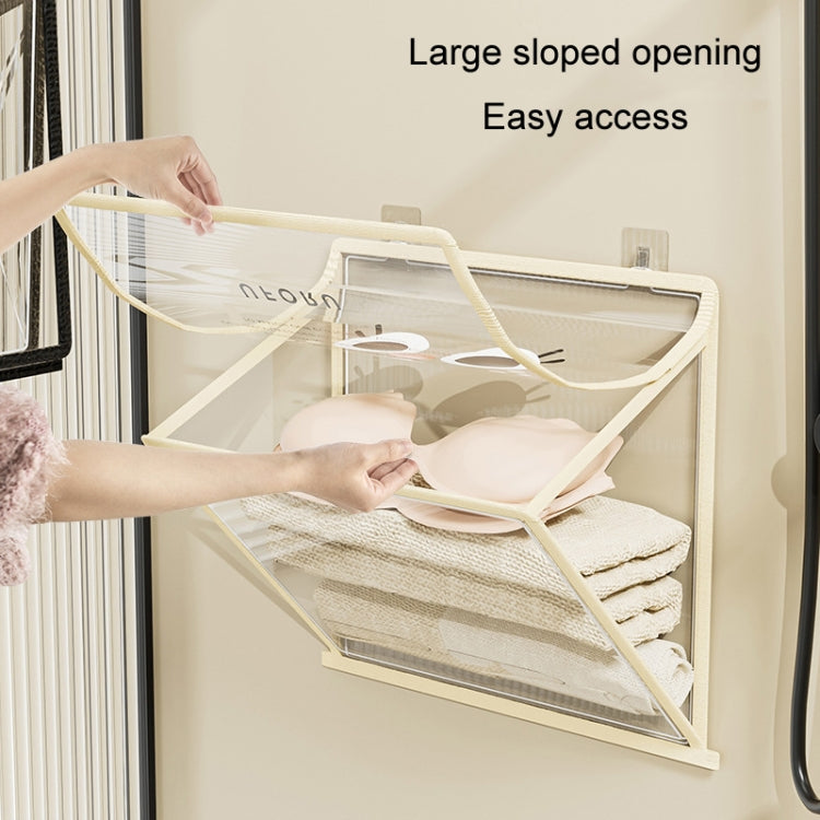 Bathroom Hanging Bag Foldable Transparent With Lid Waterproof Clothes Socks Storage Bag, Small Beige, Small Black, Large Beige, Large Black