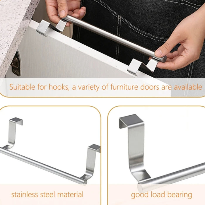 No-Punch Stainless Steel Over Door Towel Rack Cabinet Door Rag Hanging Holder