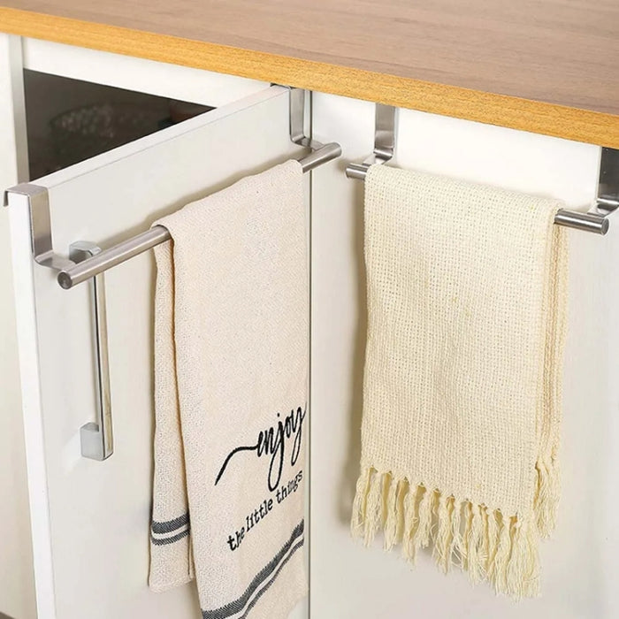 No-Punch Stainless Steel Over Door Towel Rack Cabinet Door Rag Hanging Holder