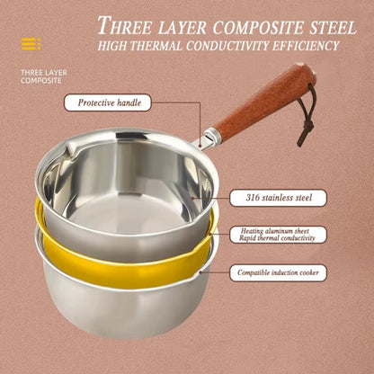 316 Stainless Steel Mini Hot Milk Oil Pot Butter Warmer Skillet Egg Frying Pan, 200ml, 300ml, 500ml, 200ml With Rack, 300ml With Rack, 500ml With Rack
