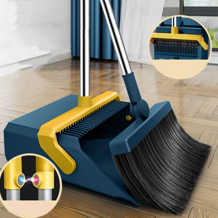 Broom And Dustpan Set With Double-Sided Tooth Scraping, Magnetic Blue, Magnetic White, Snap Blue, Snap White