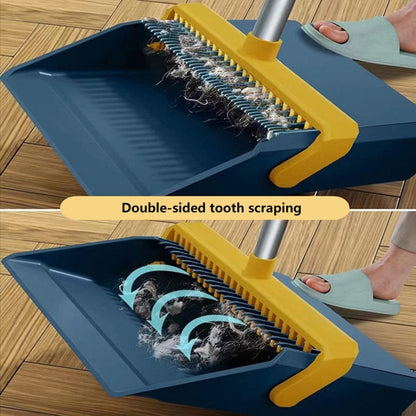 Broom And Dustpan Set With Double-Sided Tooth Scraping, Magnetic Blue, Magnetic White, Snap Blue, Snap White