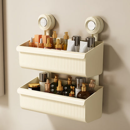 Suction Cup Wall Mounted Bathroom Shelf Drainage Detachable Storage Rack Hanging Basket, Large White, Large Cream, Large Brown, 2 Layers Large White, 2 Layers Large Cream, 2 Layers Large Brown