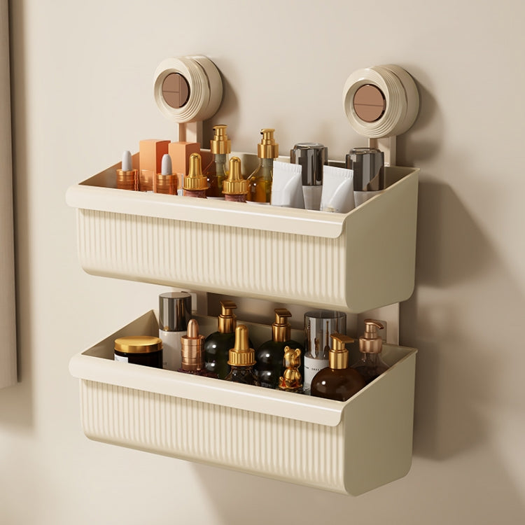 Suction Cup Wall Mounted Bathroom Shelf Drainage Detachable Storage Rack Hanging Basket, Large White, Large Cream, Large Brown, 2 Layers Large White, 2 Layers Large Cream, 2 Layers Large Brown