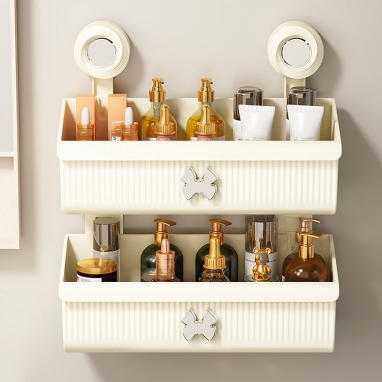Suction Cup Wall Mounted Bathroom Shelf Drainage Detachable Storage Rack Hanging Basket, Large White, Large Cream, Large Brown, 2 Layers Large White, 2 Layers Large Cream, 2 Layers Large Brown