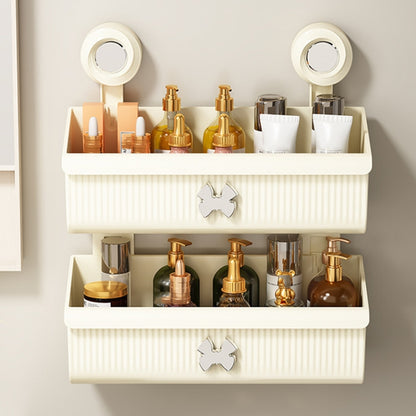 Suction Cup Wall Mounted Bathroom Shelf Drainage Detachable Storage Rack Hanging Basket, Large White, Large Cream, Large Brown, 2 Layers Large White, 2 Layers Large Cream, 2 Layers Large Brown