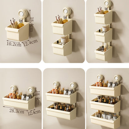 Suction Cup Wall Mounted Bathroom Shelf Drainage Detachable Storage Rack Hanging Basket, Large White, Large Cream, Large Brown, 2 Layers Large White, 2 Layers Large Cream, 2 Layers Large Brown