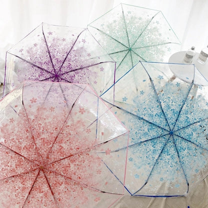 Cherry Blossom Transparent Triple-fold Umbrella Individual Folding Umbrella