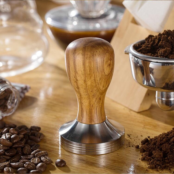 Stainless Steel Solid Wood Handle Integrated Coffee Powder