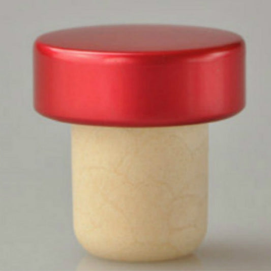 Polymer Wine Stopper Cork Oak Stoppers with Metal Iron Cover, Red