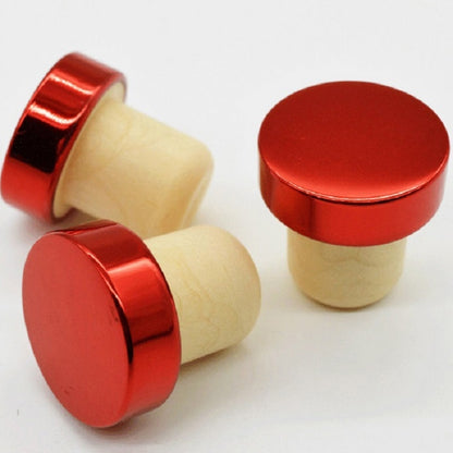 Polymer Wine Stopper Cork Oak Stoppers with Metal Iron Cover, Red