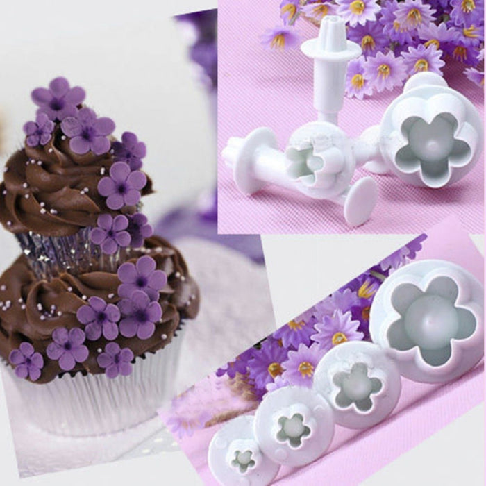 4pcs / Set Plum Fondant Cake Spring Print Stamper Baking Biscuit Mould