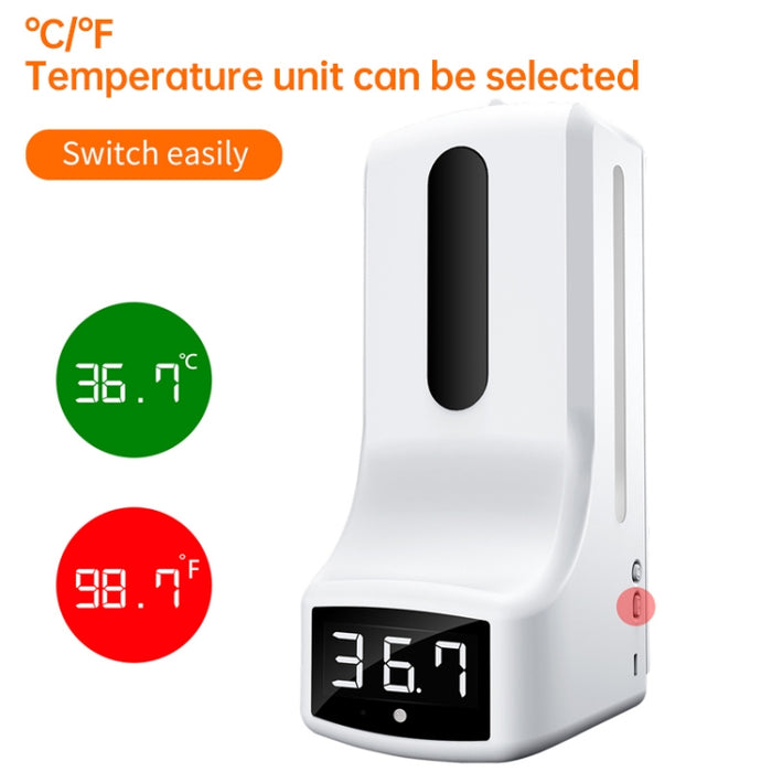 K9 Pro Handsfree Non-contact Body Light-sensitive Distance Sensor Thermometer + 1000ml Automatic Non-contact Liquid Soap Dispenser with Base Mount